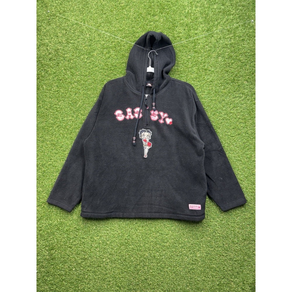 Betty Boop Hoodie Missy Small (4/6) Sassy Black Fleece 1/4 Zip Vintage Y2K Cute